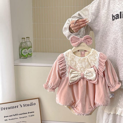 Velvet Pink Romper with Hairband