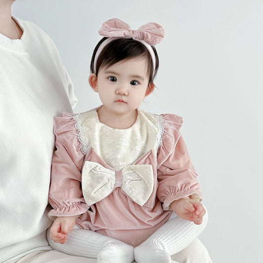 Velvet Pink Romper with Hairband