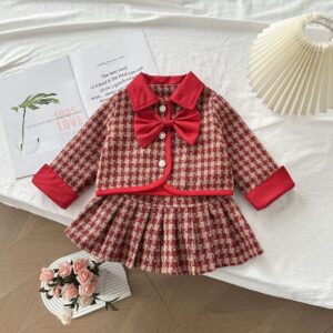 Ruby Bow Tweed Party Dress Set