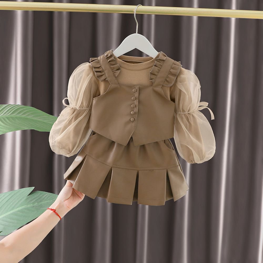 Girls Vintage Layered Pinafore Dress Set (3 pc set) - Image 5