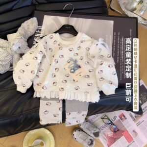 Girls Cute Kitty Print Sweatshirt & Leggings Set – Grey