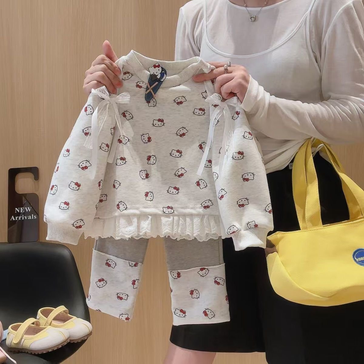 Girls Cute Kitty Print Sweatshirt & Leggings Set – Grey - Image 4