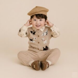 Baby Animal Knit Vest Shirt & Pants Set – Beige