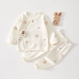 Newborn Bunny Print Wrap Top & Pajama Set – Cream