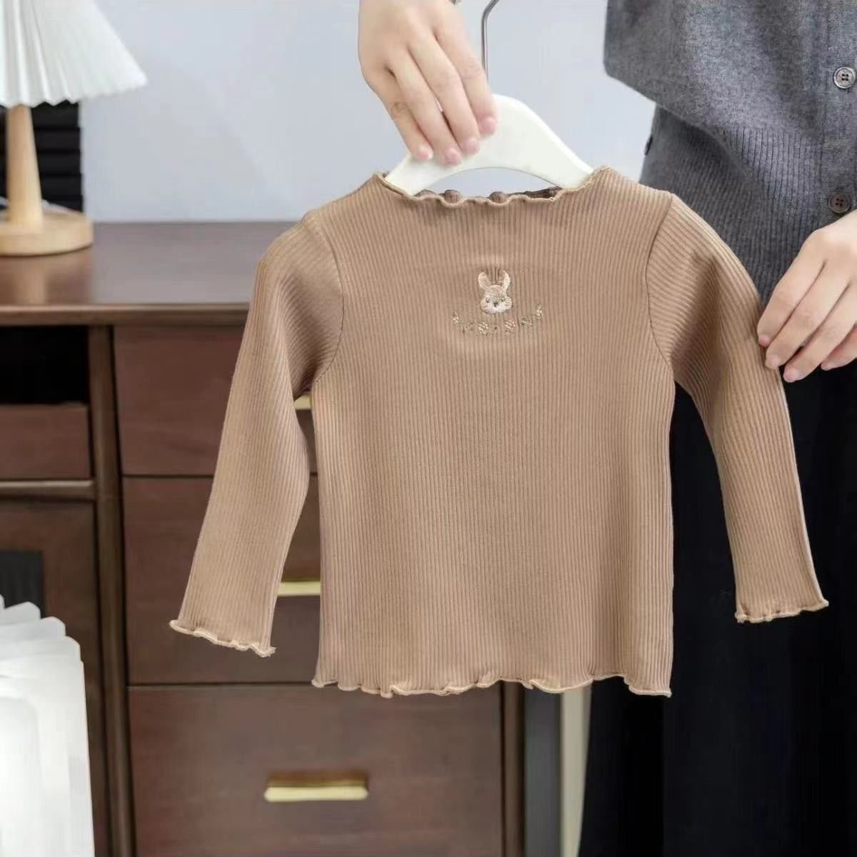 Baby Girl Ribbed Bunny Embroidered Top