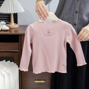Baby Girl Ribbed Bunny Embroidered Top