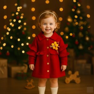 Baby Girl Festive Red Ruffle Sleeve Dress