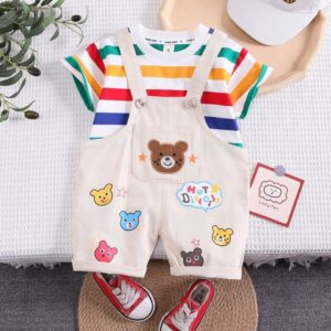 Happy Teddy Rainbow Dungaree Set