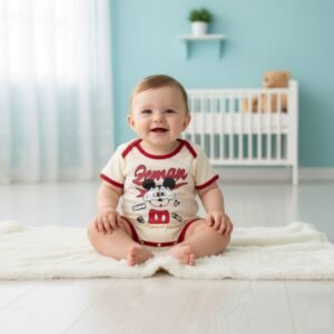 Playful Red Trim Baby Romper