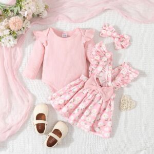 Pink Daisy Bow Baby Set
