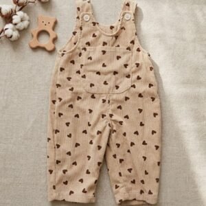 Baby Girl Ribbed Heart Print Dungaree