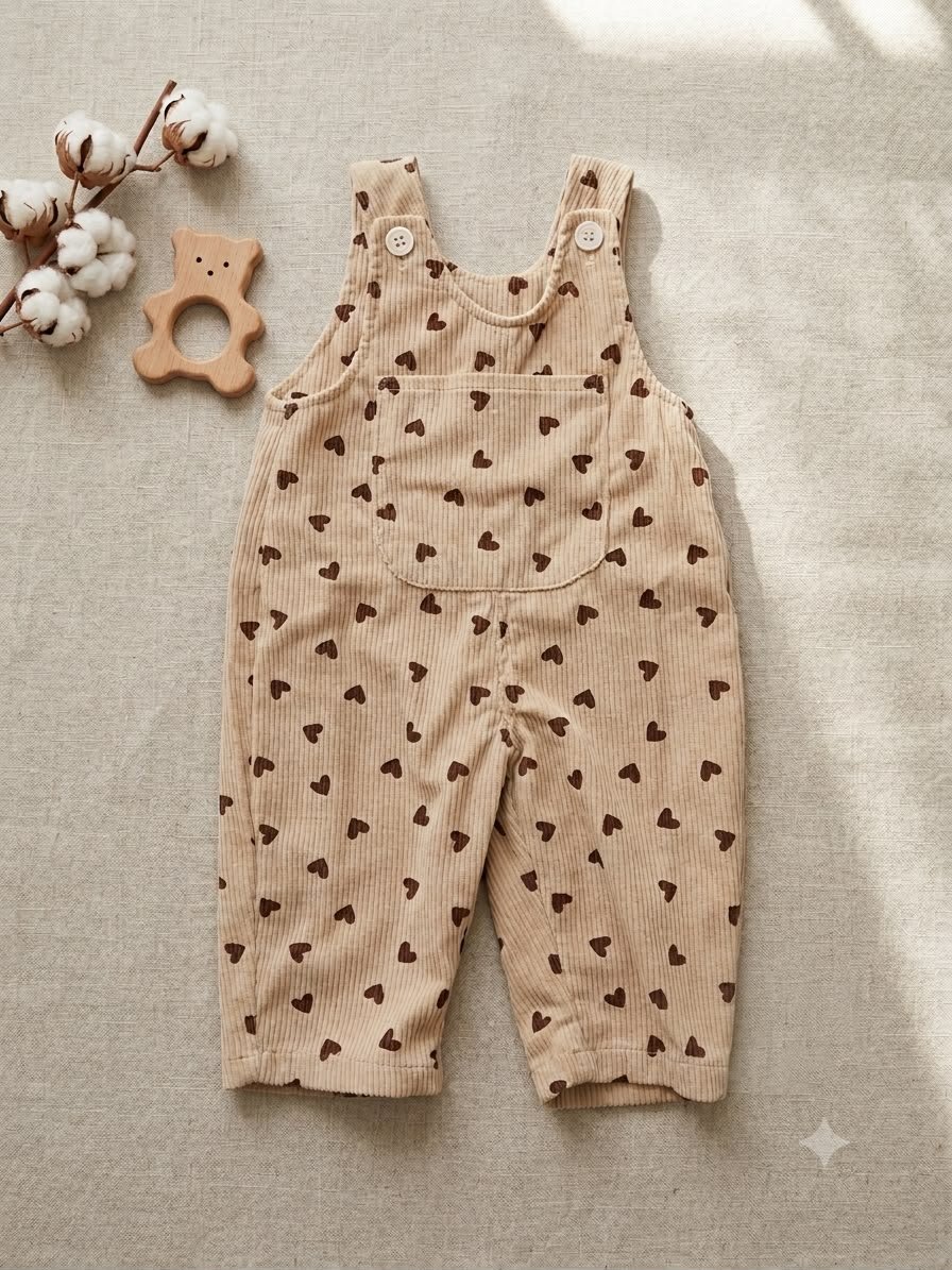 Baby Girl Ribbed Heart Print Dungaree