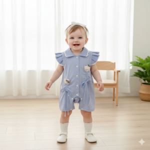 Blue Kitty Charm Romper