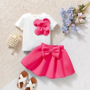 Rosy Bloom Bow Skirt Set