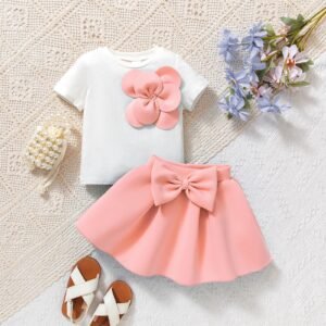 Blush Petal Bow Skirt Set