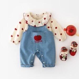 Sweet Apple Denim Dungaree Set