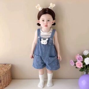 Rainbow Bunny Denim Dungaree Set