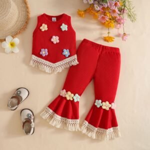 Scarlet Bloom Bell-Bottom Set