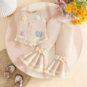 Beige Bloom Bell-Bottom Set