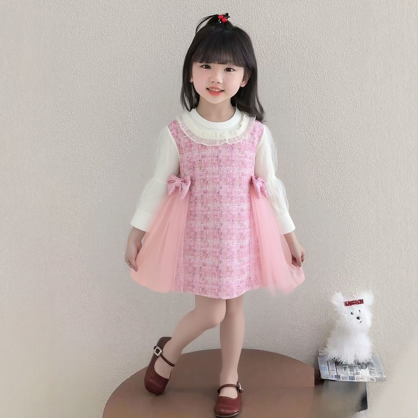 Pink Tweed & Tulle Layered Dress Set - Image 2