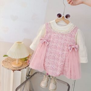 Pink Tweed & Tulle Layered Dress Set