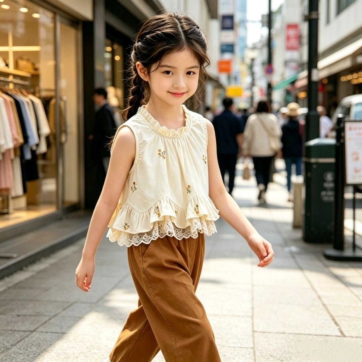 Vintage Floral Ruffle Top & Camel Pant Set - Image 5