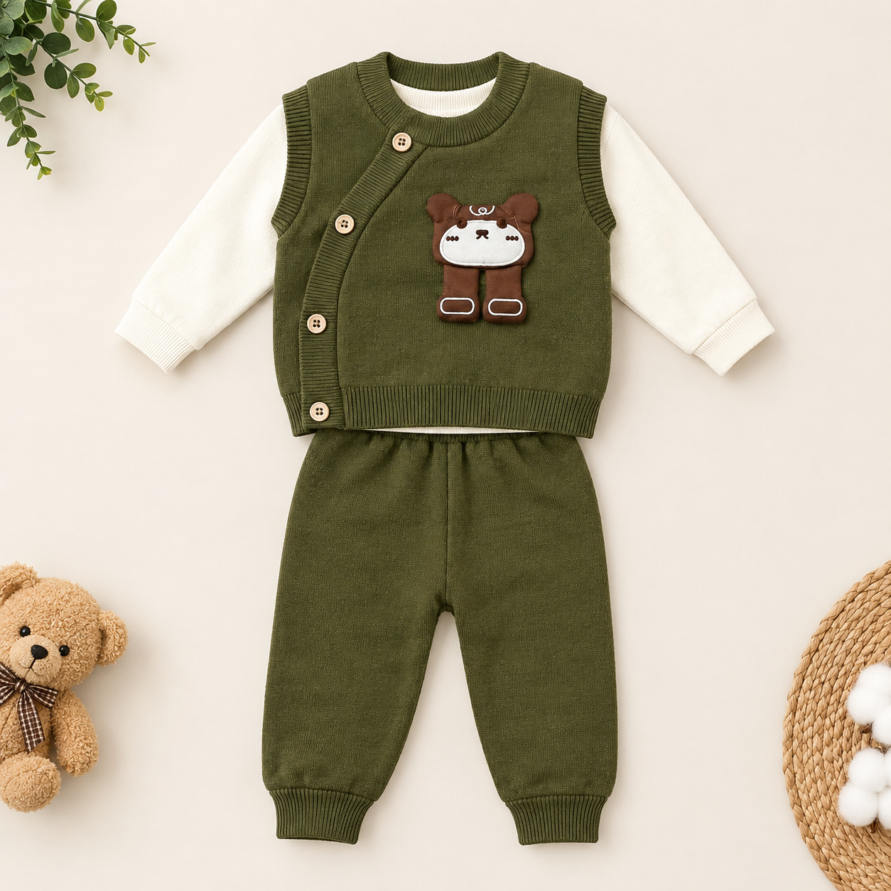 OliveTeddy Bear Knit Co-ord Set