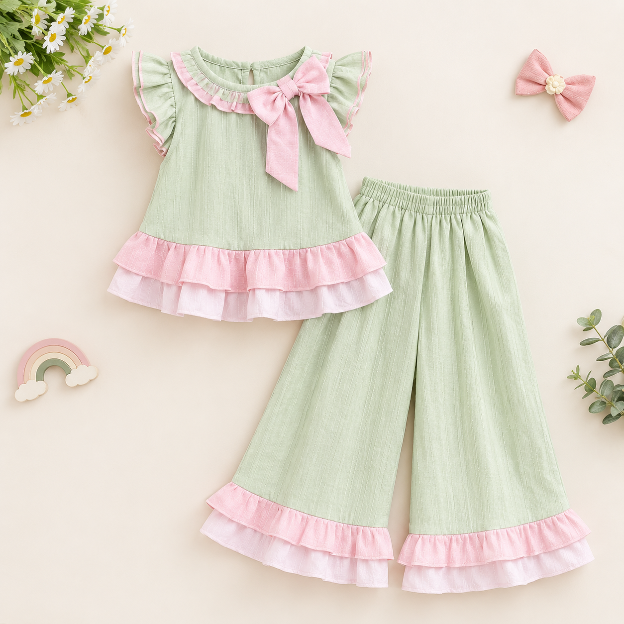 Mint Green & Pink Ruffle Co-Ord Set