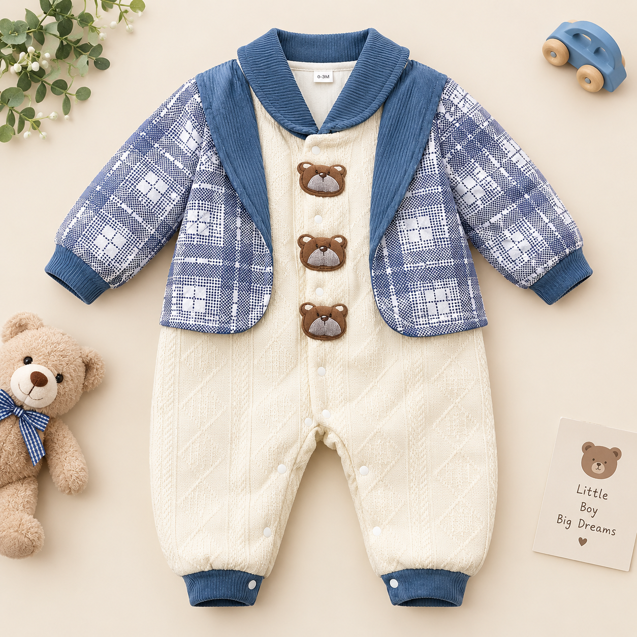 Royal Teddy Bear Knit Baby Romper
