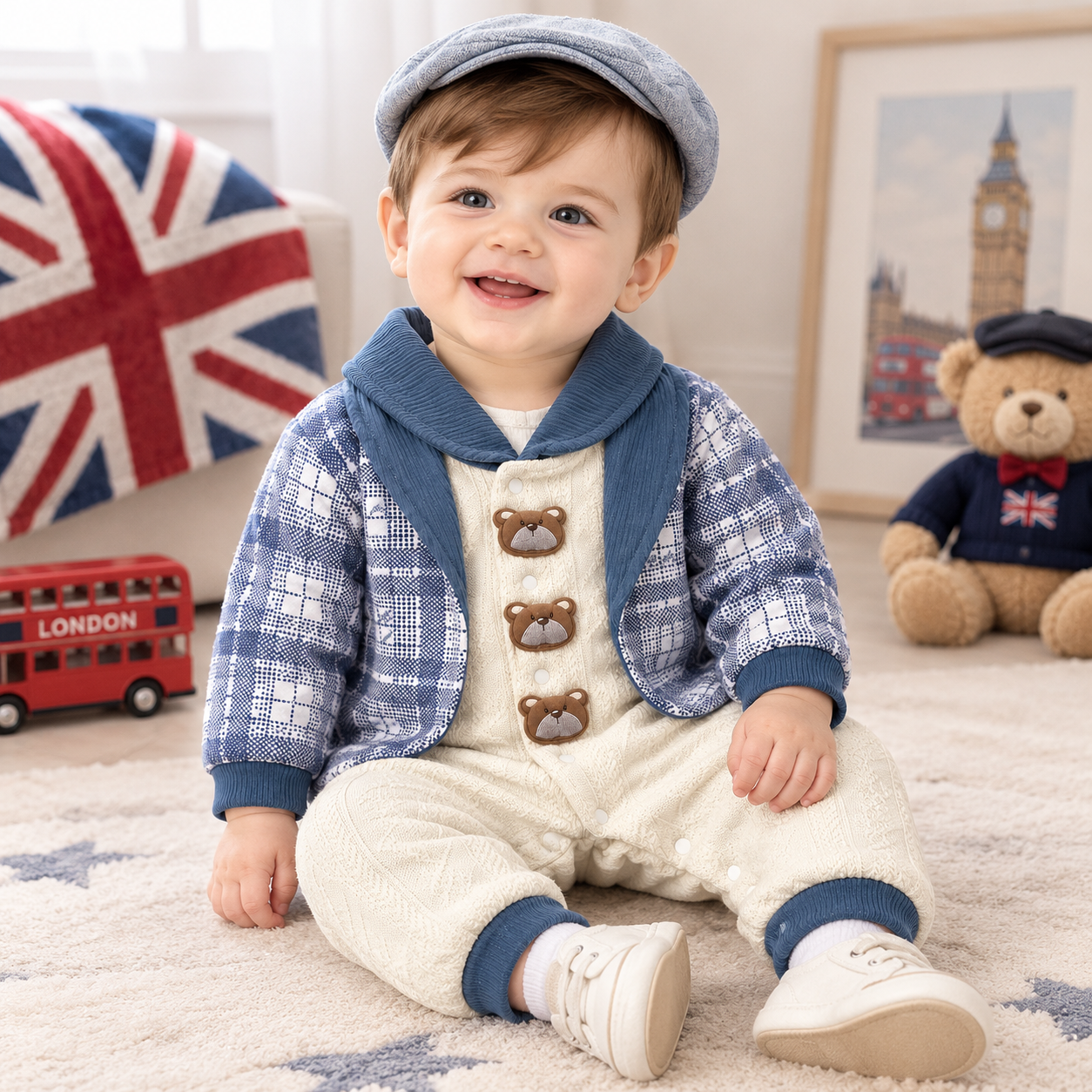 Royal Teddy Bear Knit Baby Romper - Image 2