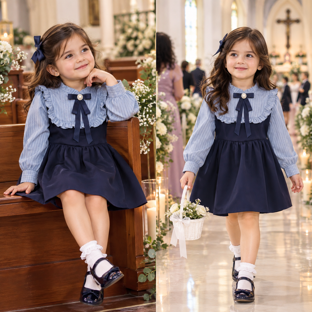 Navy Blue Ruffle Bow Frock - Image 2