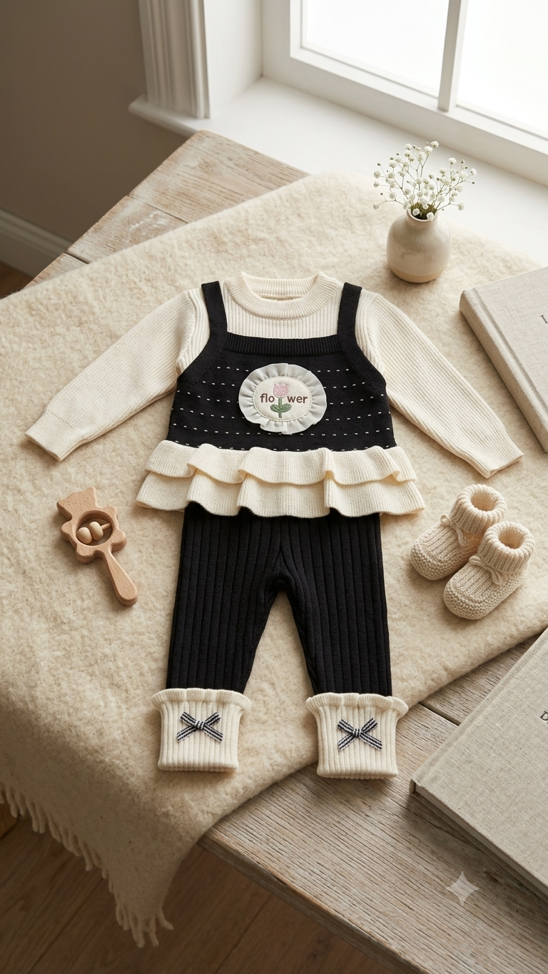 Flower Ruffle Knit Set