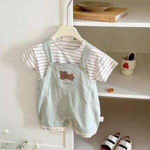 Minty Bear Dungaree Set