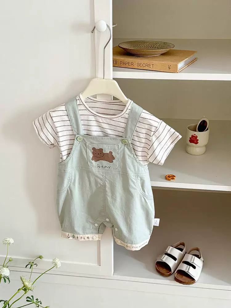 Minty Bear Dungaree Set