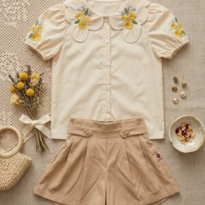Floral Embroidered Top & Tailored Shorts Set