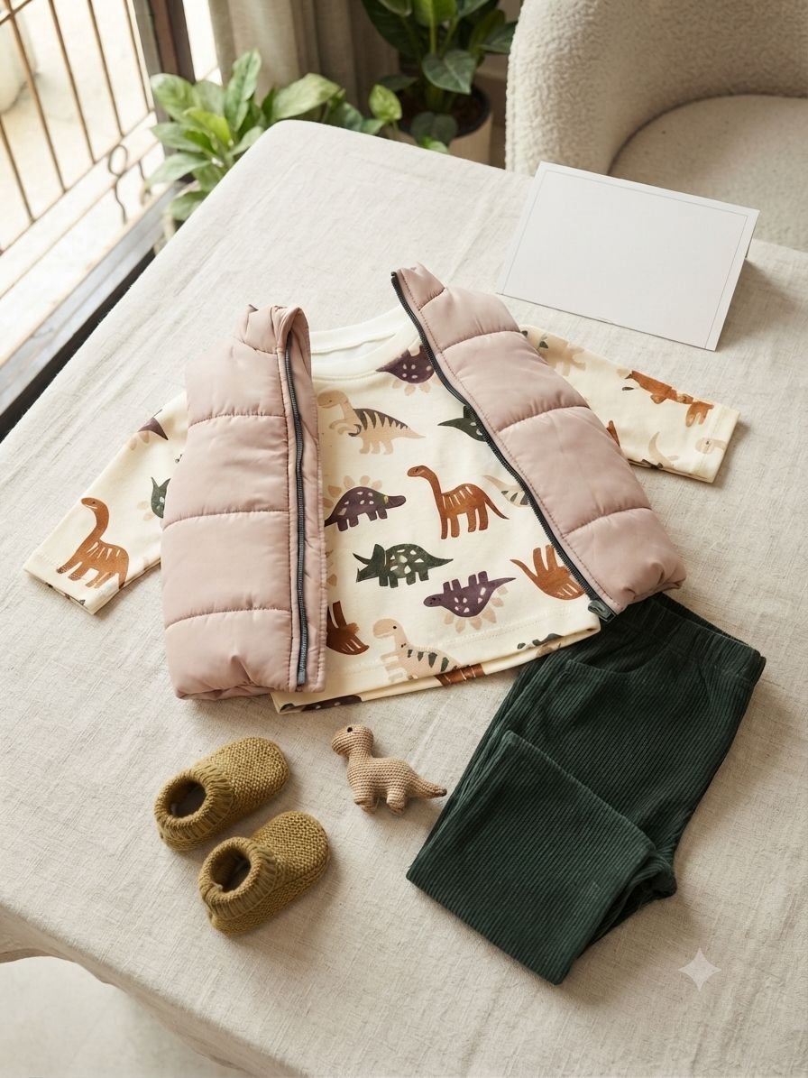Dino Quilted Vest & Corduroy Trousers Set