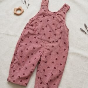 Baby Girl Ribbed Heart Print Dungaree