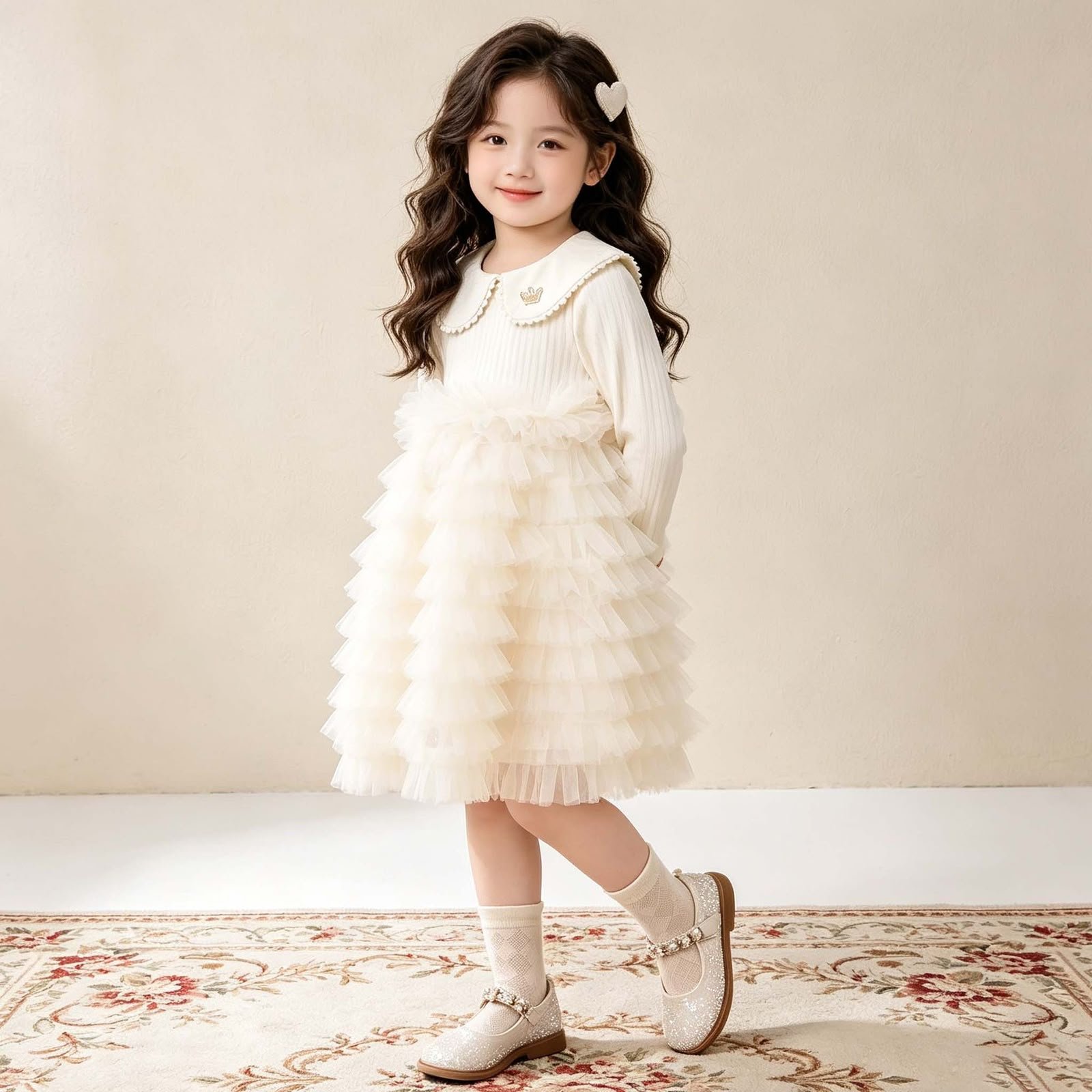 Ivory Princess Ruffle Party Dress - Image 4