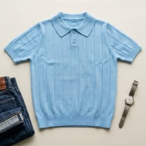 Sky Blue Ribbed Polo T-Shirt