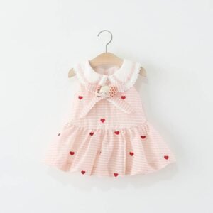 Pink Heart Embroidered Collar Frock