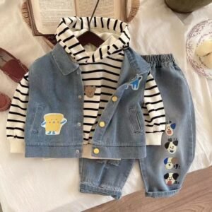 Denim & Striped Hoodie 3-Piece set