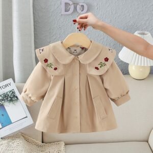 Floral Embroidered Peter Pan Collar Dress Coat