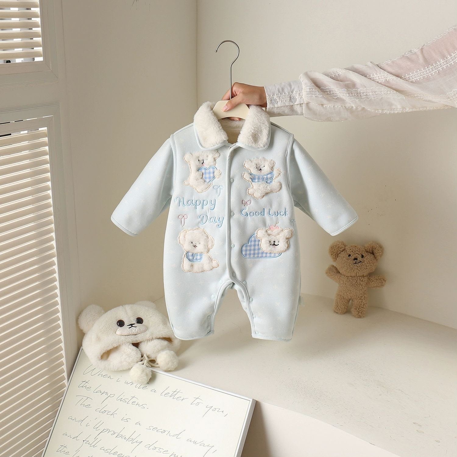 Plush Teddy Bear Fleece Collared Onesie