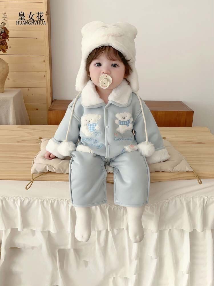 Plush Teddy Bear Fleece Collared Onesie - Image 3