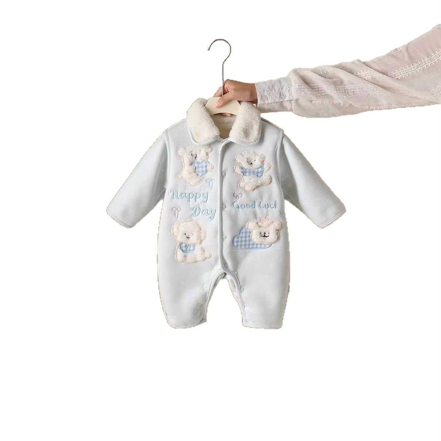 Plush Teddy Bear Fleece Collared Onesie - Image 4